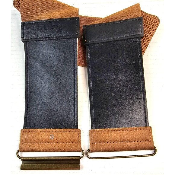 Vtg Stretch Wide Waist Belt With Crochet Lace Overlay & Metal Clasp Brown/White - Picture 5 of 5